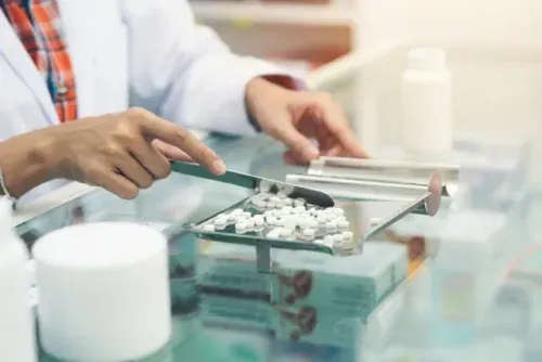 Medicine tablets at pharmacy