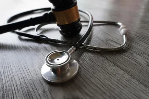 Judge gavel and stethoscope. Medical jurisprudence and medical law concept